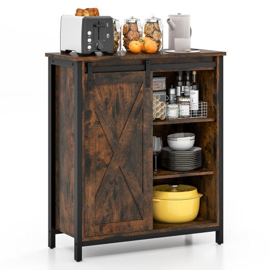 32 Inch Farmhouse Sideboard Buffet Cabinet with Sliding Barn Door and Adjustable Shelves-Rustic Brown - Color: Rustic Brown