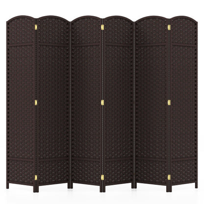 6-Panel Room Divider 5.6 FT Tall Folding Privacy Screen with Hand-woven Texture-Brown - Color: Brown