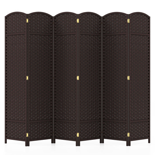 6-Panel Room Divider 5.6 FT Tall Folding Privacy Screen with Hand-woven Texture-Brown - Color: Brown