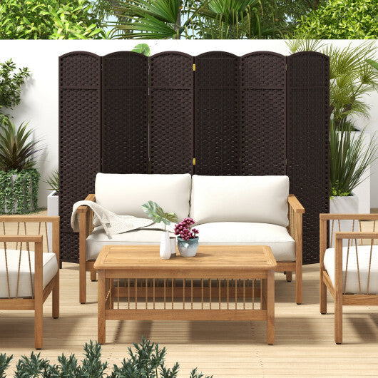 6-Panel Room Divider 5.6 FT Tall Folding Privacy Screen with Hand-woven Texture-Brown - Color: Brown