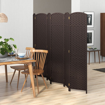 6-Panel Room Divider 5.6 FT Tall Folding Privacy Screen with Hand-woven Texture-Brown - Color: Brown