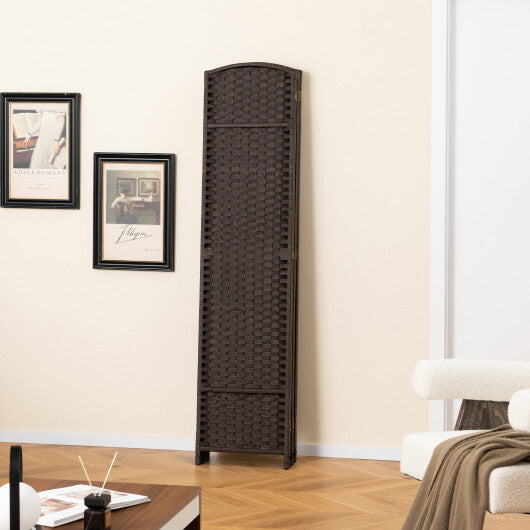 6-Panel Room Divider 5.6 FT Tall Folding Privacy Screen with Hand-woven Texture-Brown - Color: Brown