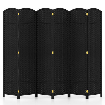 6-Panel Room Divider 5.6 FT Tall Folding Privacy Screen with Hand-woven Texture-Black - Color: Black