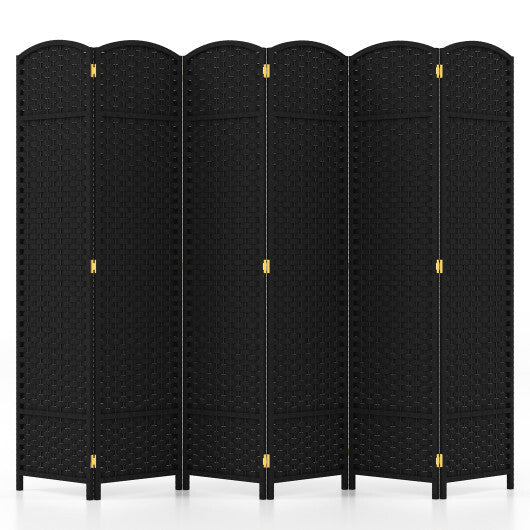 6-Panel Room Divider 5.6 FT Tall Folding Privacy Screen with Hand-woven Texture-Black - Color: Black