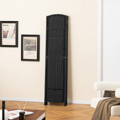 6-Panel Room Divider 5.6 FT Tall Folding Privacy Screen with Hand-woven Texture-Black - Color: Black