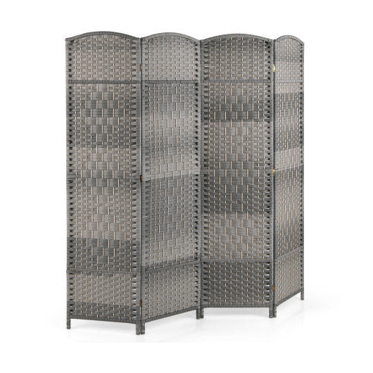 4-Panel Folding Privacy Screen with Hand-woven Pattern for Home Office Living Room-Gray - Color: Gray