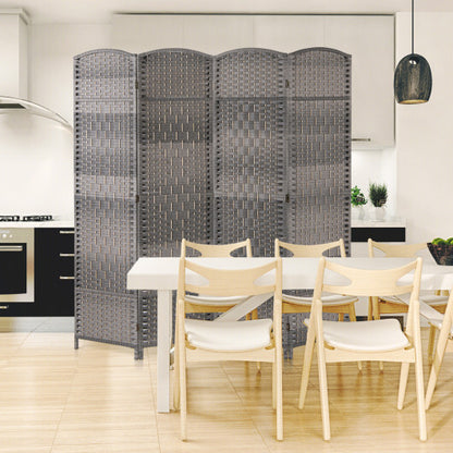 4-Panel Folding Privacy Screen with Hand-woven Pattern for Home Office Living Room-Gray - Color: Gray