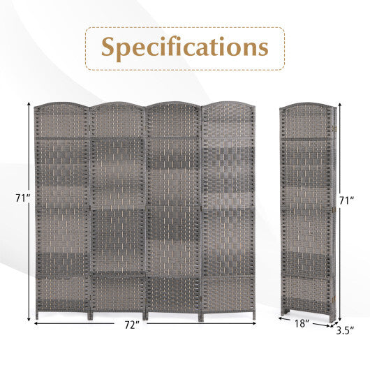 4-Panel Folding Privacy Screen with Hand-woven Pattern for Home Office Living Room-Gray - Color: Gray