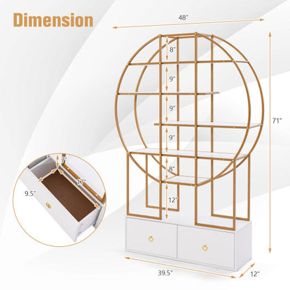 71 Inches 6-Tier Gold Bookshelf with 2 Storage Drawers-Golden - Color: Golden