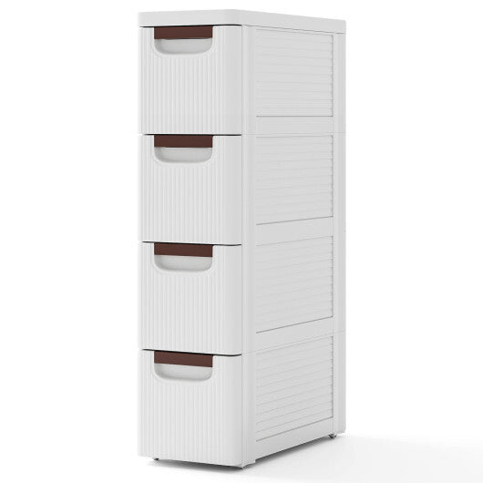 3/4/5/6-Drawer Rolling Organizer Unit Narrow Storage Cabinet with Built-In Wheels for Small Space-4-Drawer - Color: White - Size: 4-Drawer