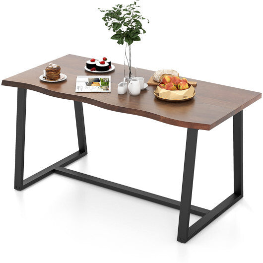 63" Large Dining Table with Wavy Edge and Heavy-duty Metal Frame-Coffee - Color: Coffee