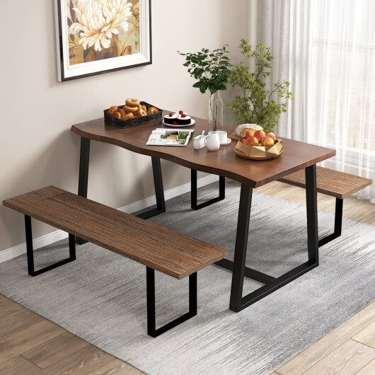 63" Large Dining Table with Wavy Edge and Heavy-duty Metal Frame-Coffee - Color: Coffee