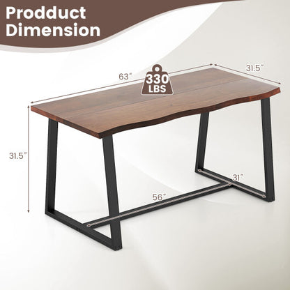 63" Large Dining Table with Wavy Edge and Heavy-duty Metal Frame-Coffee - Color: Coffee