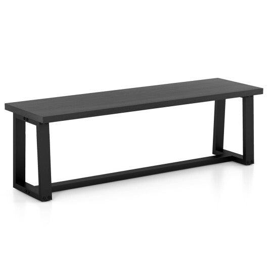 Wood Dining Bench with Metal Frame and Adjustable Footpads-Black - Color: Black