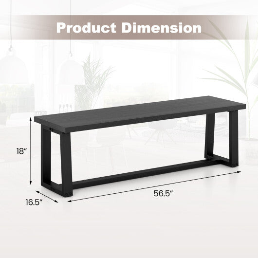 Wood Dining Bench with Metal Frame and Adjustable Footpads-Black - Color: Black