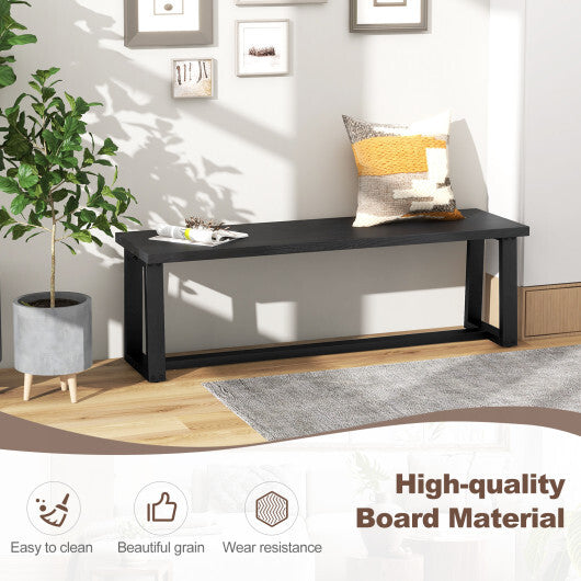 Wood Dining Bench with Metal Frame and Adjustable Footpads-Black - Color: Black