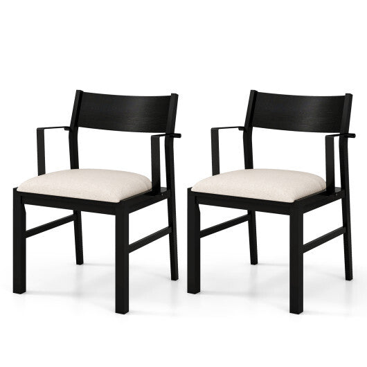 Dining Chair with Contoured Backrest and Padded Seat Set of 2-Cream White - Color: Cream White