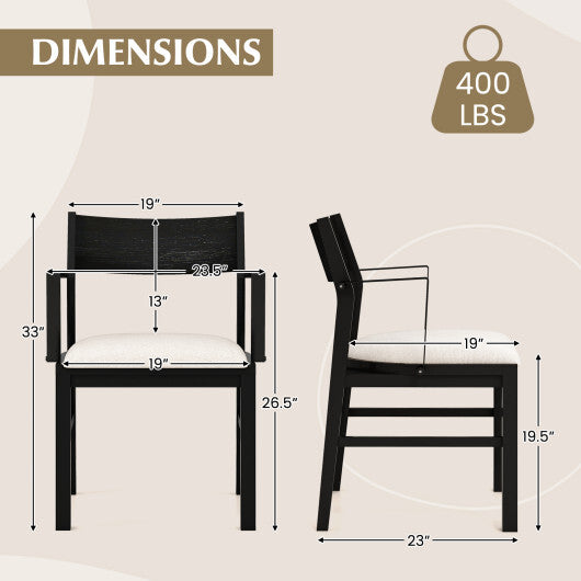 Dining Chair with Contoured Backrest and Padded Seat Set of 2-Cream White - Color: Cream White