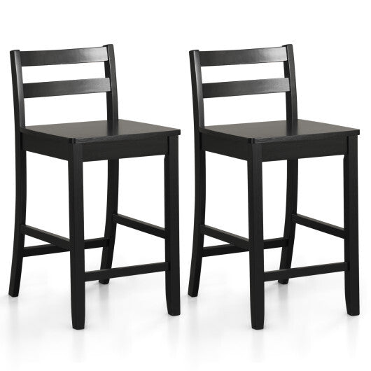 Wooden Bar Stools Set of 2 with Ergonomic Backrest and Footrest-Black - Color: Black