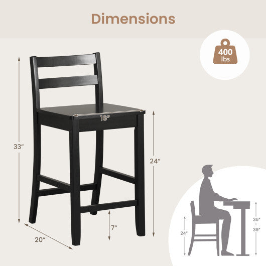 Wooden Bar Stools Set of 2 with Ergonomic Backrest and Footrest-Black - Color: Black