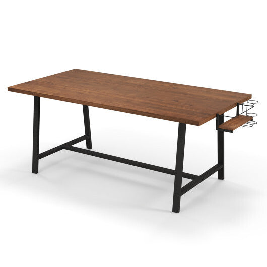 72 Inch Dining Table Rectangular Kitchen Table with 2-Bottle Wine Rack for 5-7-Walnut - Color: Walnut