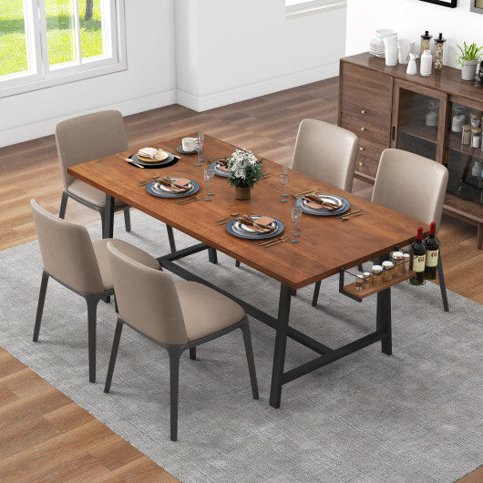 72 Inch Dining Table Rectangular Kitchen Table with 2-Bottle Wine Rack for 5-7-Walnut - Color: Walnut