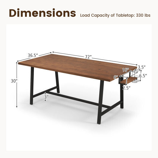 72 Inch Dining Table Rectangular Kitchen Table with 2-Bottle Wine Rack for 5-7-Walnut - Color: Walnut