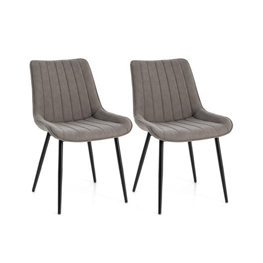 Faux-Leather Fabric Dining Chair Set of 2 with Metal Legs and Padded Seat-Gray - Color: Gray