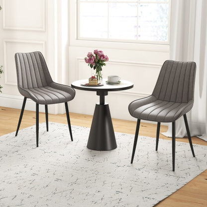 Faux-Leather Fabric Dining Chair Set of 2 with Metal Legs and Padded Seat-Gray - Color: Gray