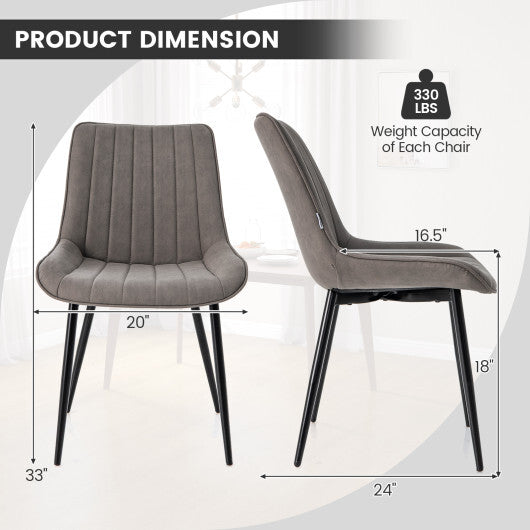 Faux-Leather Fabric Dining Chair Set of 2 with Metal Legs and Padded Seat-Gray - Color: Gray