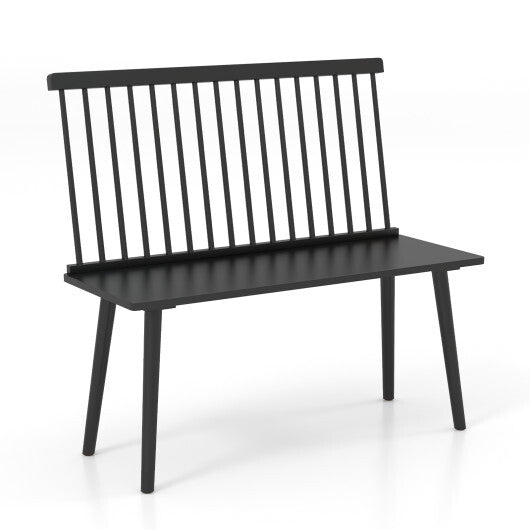 Entryway Bench for 2 with Spindle Back for Kitchen Dining Room Hallway-Black - Color: Black