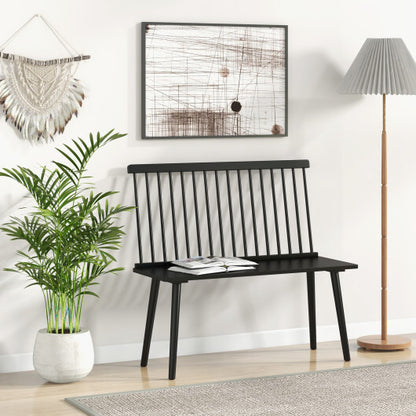 Entryway Bench for 2 with Spindle Back for Kitchen Dining Room Hallway-Black - Color: Black