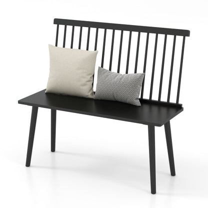 Entryway Bench for 2 with Spindle Back for Kitchen Dining Room Hallway-Black - Color: Black