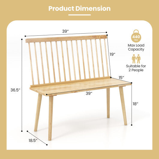 Entryway Bench for 2 with Spindle Back for Kitchen Dining Room Hallway-Natural - Color: Natural