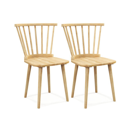 Windsor Dining Chairs Set of 2 Rubber Wood Kitchen Chairs with Spindle Back-Natural - Color: Natural