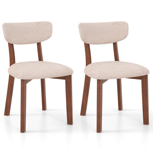 Dining Chairs Set of 2 Upholstered Mid-Back Chairs with Solid Rubber Wood Frame-Beige - Color: Beige