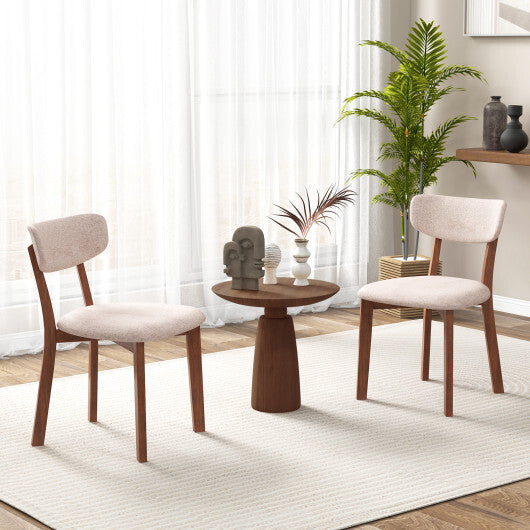 Dining Chairs Set of 2 Upholstered Mid-Back Chairs with Solid Rubber Wood Frame-Beige - Color: Beige