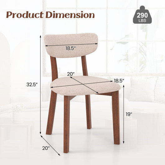 Dining Chairs Set of 2 Upholstered Mid-Back Chairs with Solid Rubber Wood Frame-Beige - Color: Beige