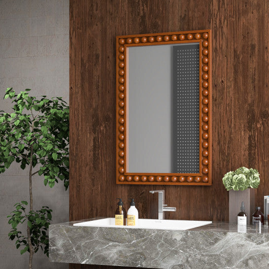 24 x 36 Inches Rustic Wall Mirror with Solid Wood Frame for Living Room  Bedroom-Brown - Color: Brown