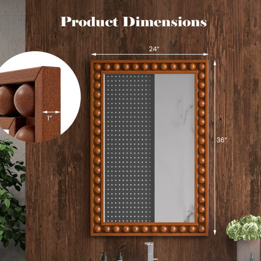 24 x 36 Inches Rustic Wall Mirror with Solid Wood Frame for Living Room  Bedroom-Brown - Color: Brown