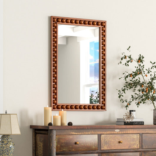 24 x 36 Inches Rustic Wall Mirror with Solid Wood Frame for Living Room  Bedroom-Brown - Color: Brown