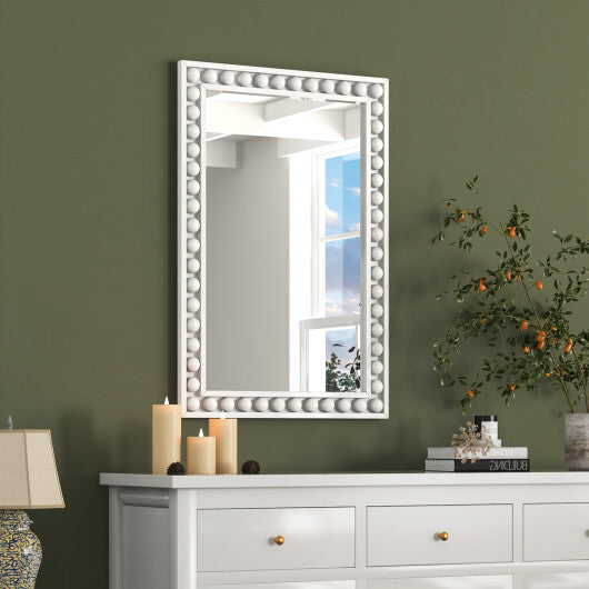 24 x 36 Inches Rustic Wall Mirror with Solid Wood Frame for Living Room  Bedroom-White - Color: White