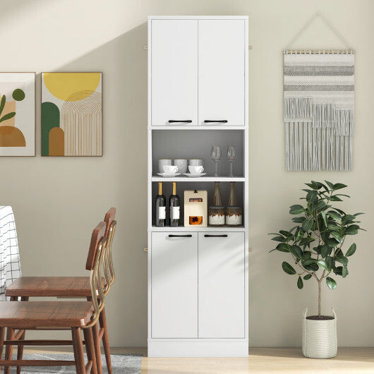 75 Inch Kitchen Pantry Cabinet Tall Cupboard with Doors and Shelves-White - Color: White