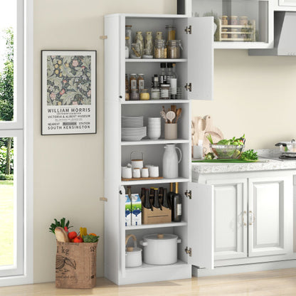 75 Inch Kitchen Pantry Cabinet Tall Cupboard with Doors and Shelves-White - Color: White