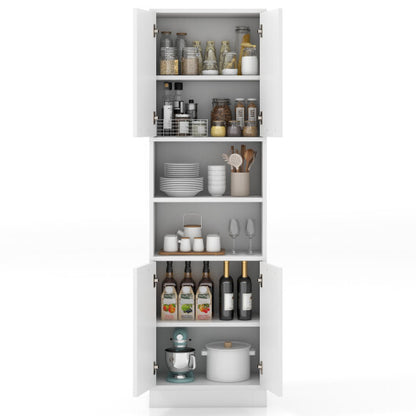 75 Inch Kitchen Pantry Cabinet Tall Cupboard with Doors and Shelves-White - Color: White