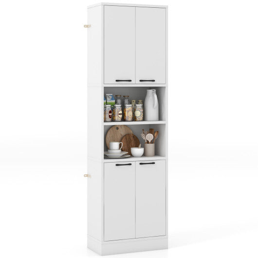 75 Inch Kitchen Pantry Cabinet Tall Cupboard with Doors and Shelves-White - Color: White