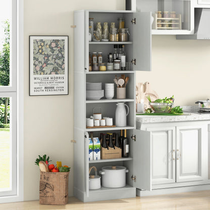 75 Inch Kitchen Pantry Cabinet Tall Cupboard with Doors and Shelves-White Oak - Color: Oak