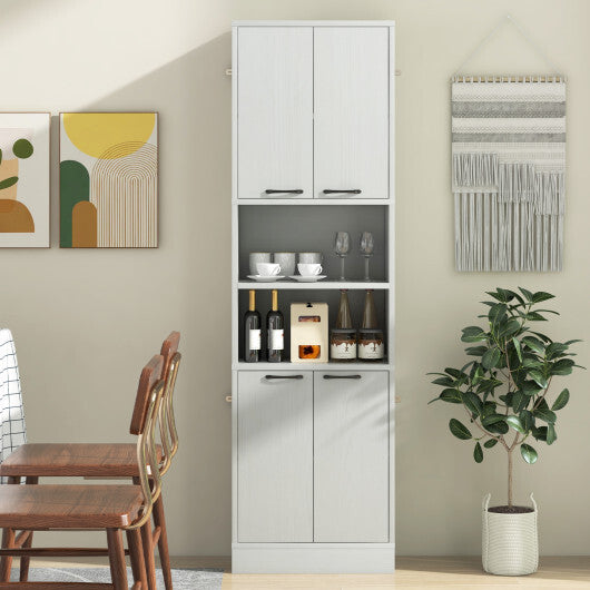 75 Inch Kitchen Pantry Cabinet Tall Cupboard with Doors and Shelves-White Oak - Color: Oak