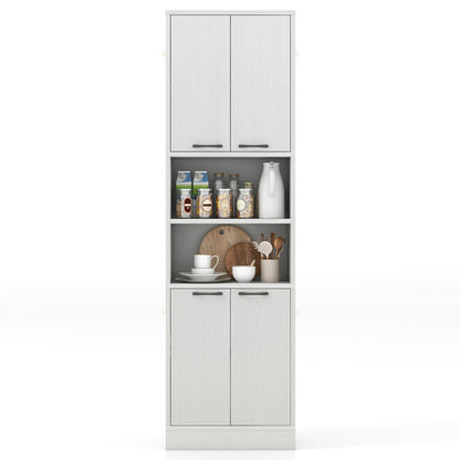 75 Inch Kitchen Pantry Cabinet Tall Cupboard with Doors and Shelves-White Oak - Color: Oak