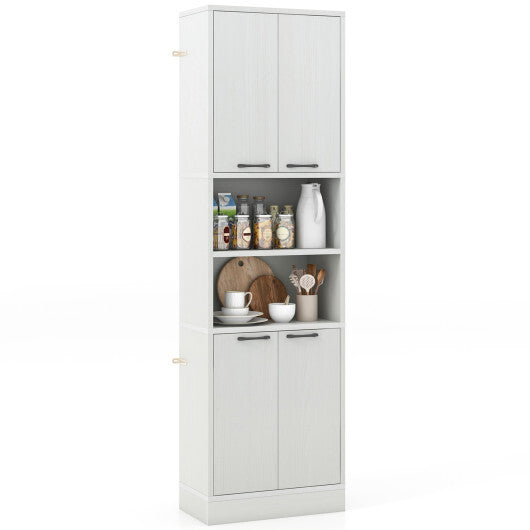 75 Inch Kitchen Pantry Cabinet Tall Cupboard with Doors and Shelves-White Oak - Color: Oak